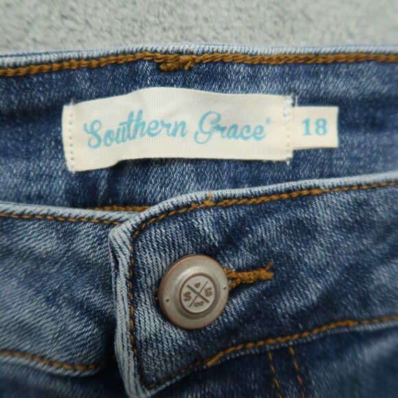 Southern Grace Jeans Women's 18 Blue High-Rise Flare Denim 30" Inseam Distressed - Picture 8 of 15